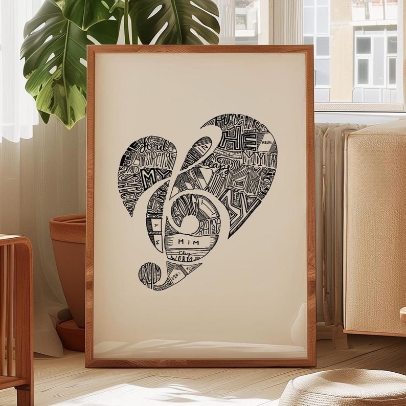 This Christian music-themed wall art featuring Psalms 28:7 makes a thoughtful worship leader gift. Ideal for a church music room, choir practice space, or worship pastor office. Encourage and uplift with scripture-based artwork designed for those who lead in song and faith.