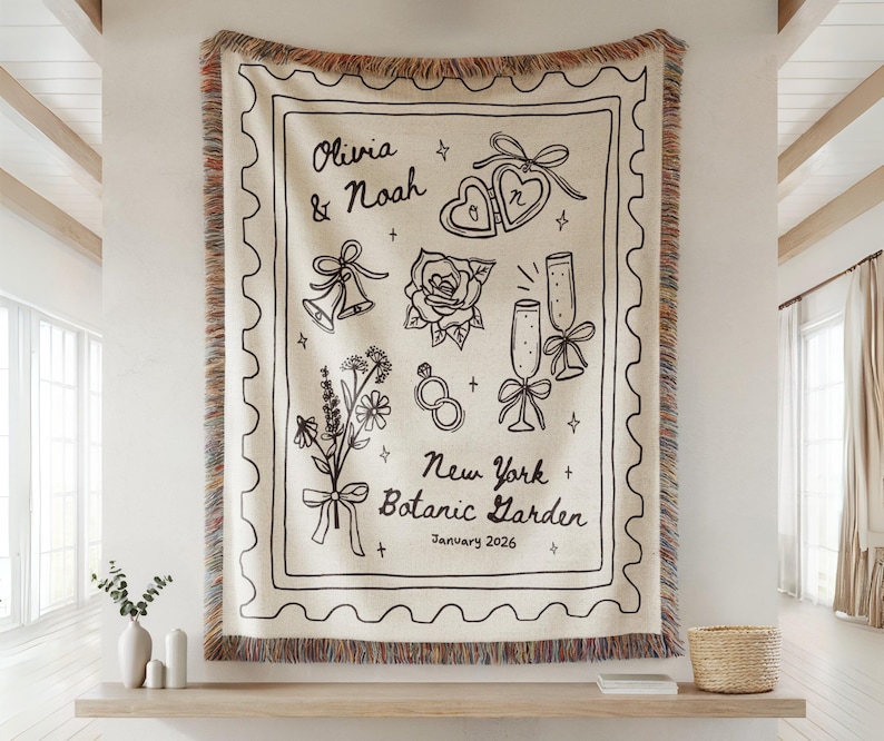 Custom Wedding Woven Blanket Personalized Bridal Shower Gift for Bride To Be Wedding Keepsake Throw Personalized Anniversary Gift for Couple