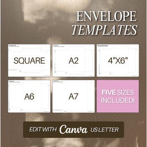 Afdrukbare envelop sjabloonbundel A2-wenskaart A7-envelop Set van 5 opvouwbare envelop A6 afdrukbare canvas bewerkbare DIY-kaartbundel 4 x 6