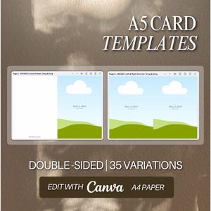 A5 Greeting Card Template Double Sided Canva Editable Print At Home Cards A4 International Sized Paper Printable Card Drag and Drop A5 Card