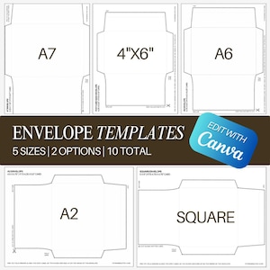 Envelope Template Printable Bundle 5x7 Greeting Card A7 Set of 5 Printable Envelope Liner A2 Foldable Card A6 Canva Editable Template 4x6