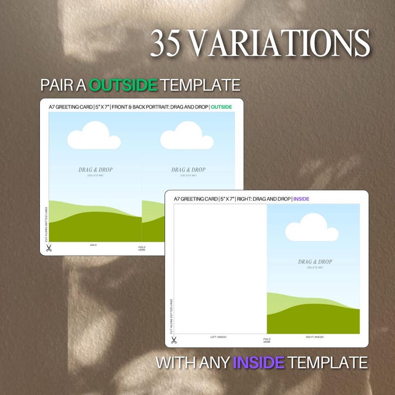 Printable A7 Greeting Card Double Sided A7 Card Template 5X7 Card Drag ...