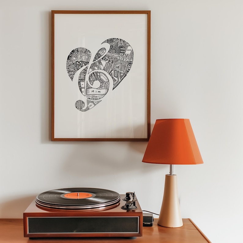 Faith-based wall art makes a perfect gift for music teachers. Christian-inspired design featuring musical elements, ideal for adding inspiration and style to classroom, home, or studio decor.