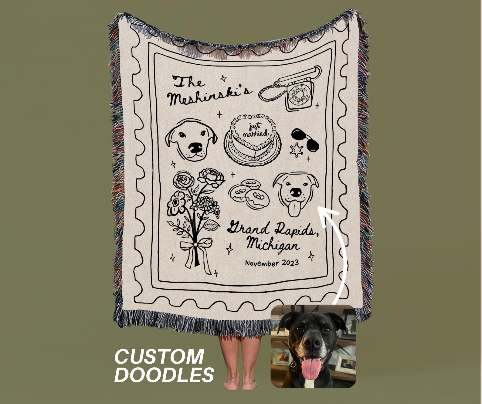 Custom Wedding Woven Blanket Personalized Keepsake Throw Cotton Anniversary Gift Newlywed Gift Engaged Couple