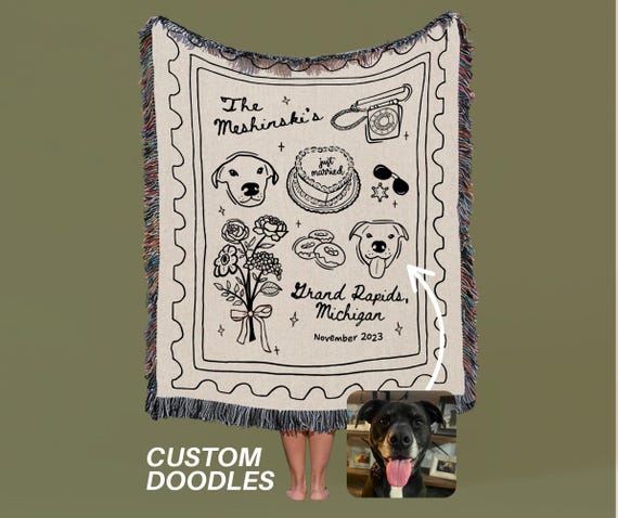 Custom Wedding Woven Blanket Personalized Keepsake Throw Cotton Anniversary Gift Newlywed Gift Engaged Couple