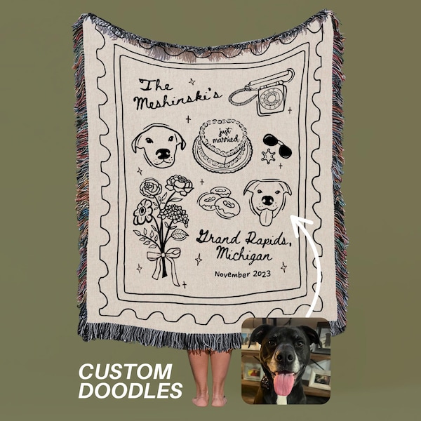 Custom Wedding Woven Blanket Personalized Keepsake Throw Cotton Anniversary Gift Newlywed Gift Engaged Couple