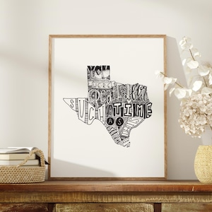 Esther 4:14 Texas Art affiche imprimable carte du Texas dessinée à la main, idées cadeaux pour l'obtention du diplôme, cadeau confessionnel pour couple, carte de voyage, pays des collines du Texas