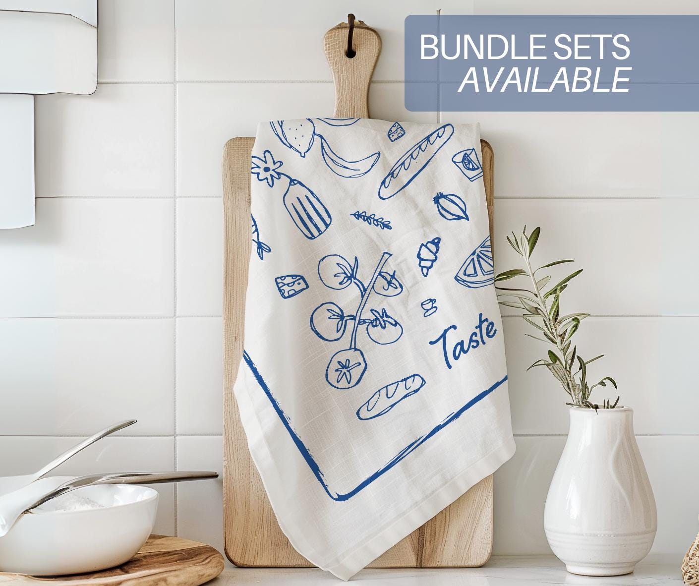 Christian Kitchen Towel New Home Gift Psalms 34 Taste and See Tea Towel Italian Doodle Design Cotton Housewarming Gift for Faith Based Home