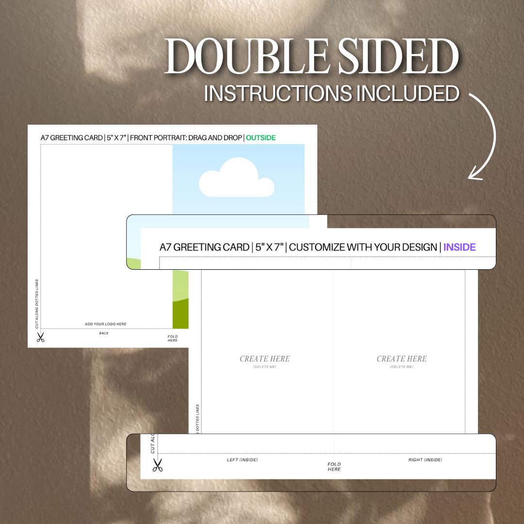 Printable A7 Greeting Card Double Sided A7 Card Template 5X7 Card Drag ...