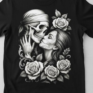 skull  kiss Halftone PNG Design for t-shirs, santa muerte Hoodies and more! DTG Design, DTF File, Mexico Plantilla Semitono, Mexican-aztec