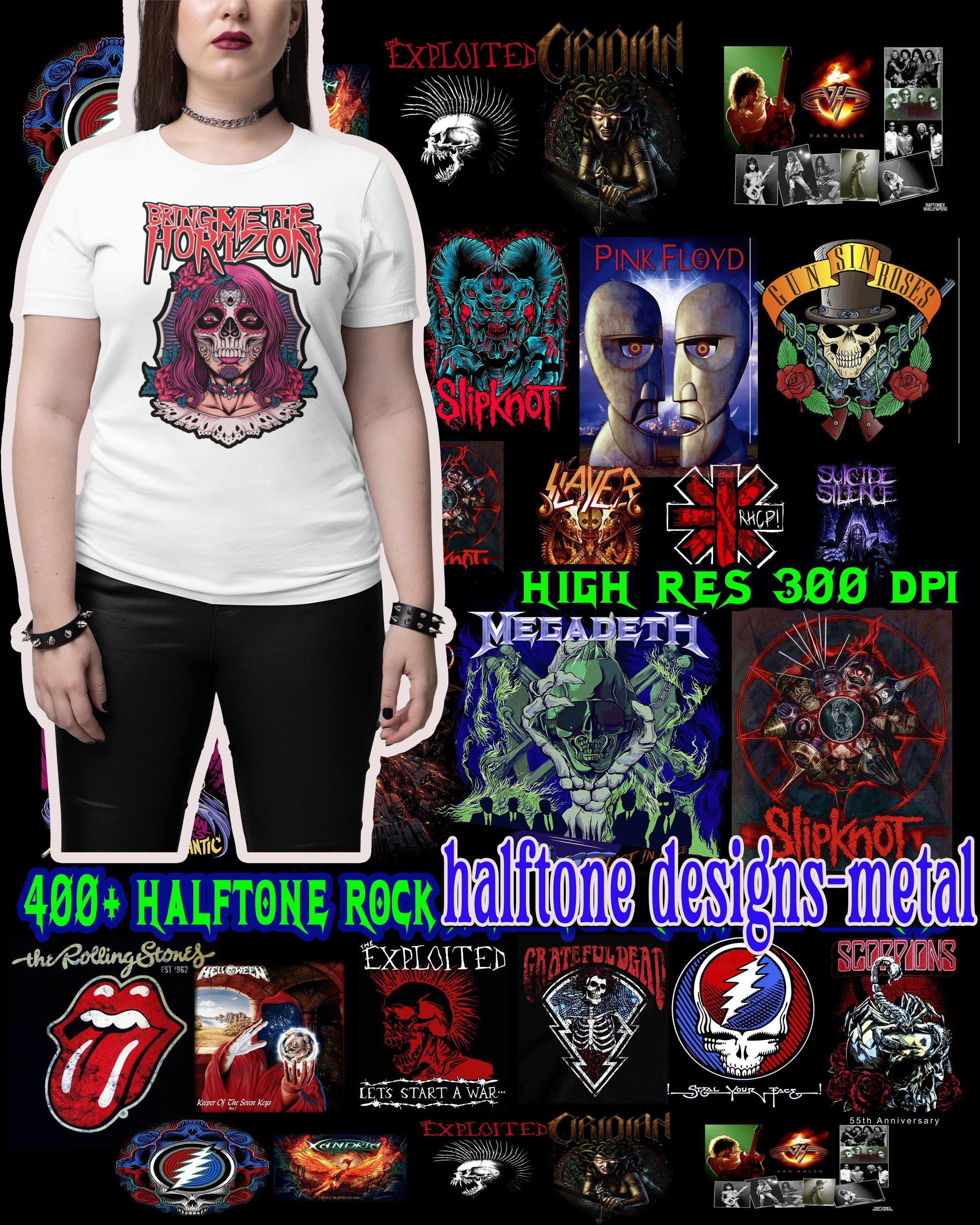 450+ T-Shirt Designs Bundle, Rock Bands Design Pack, Halftone Designs, T-Shirts, Heavy Metal,Halftone dtf best-print ready.for black shirts