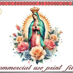 Lady of Guadalupe Digital Image, Virgen de Guadalupe PNG, High Resolution Download, DTF DTG Applications, T shirts Mugs Sweatshirts