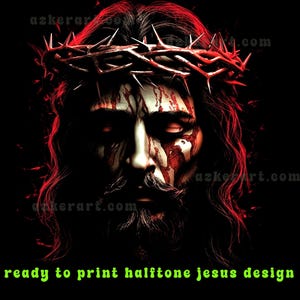 Art en demi-teinte Jésus avec rouges mystiques, motifs de chemises sublimés, motif en demi-teinte jésus pour chemises DTF-noir