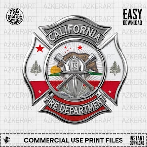 California Fire Department Maltese Cross Emblem: High-Resolution Digital Image
