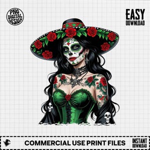 Catrina Digital Download, Sugar Skull Woman, Day of the Dead Art, Easy to Download PNG Files