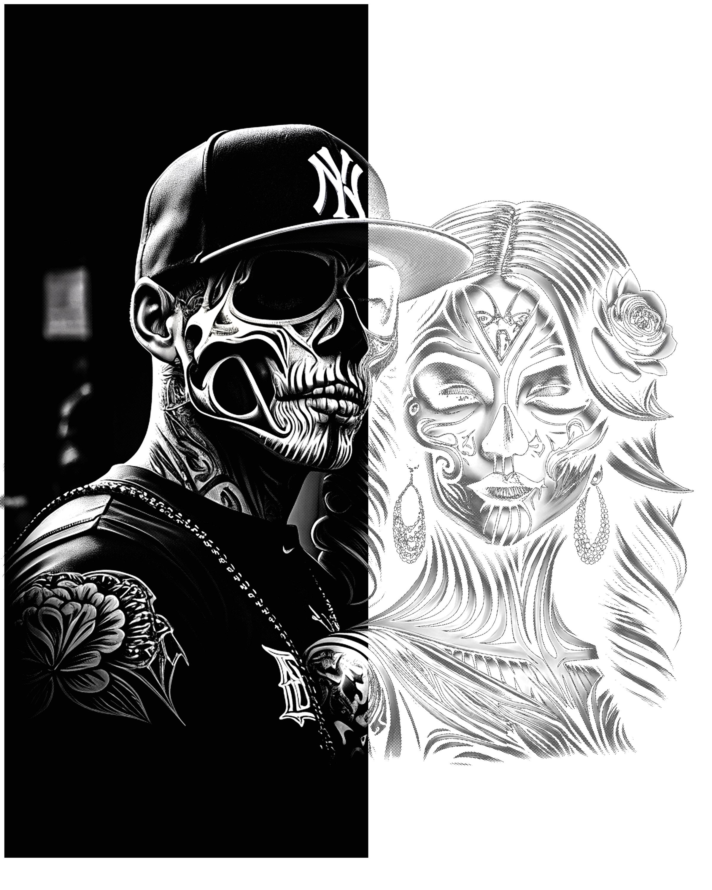 Chicano Love LA Halftone Art: Black Garment Print (PNG