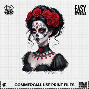 Sugar Skull Catrina Digital Art, Day of Dead PNG, Easy Downloadable Art, Dia de los Muertos, Digital File for Printing, Wall Art