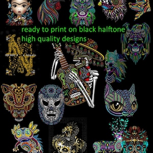 15+ Aztec-huichol art halftone designs-png wysokiej jakości-czarne koszulki halftone-4k-meksykańska sztuka