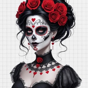 Arte digital de la Catrina de Calavera de Azúcar, PNG del Día de Muertos, Arte fácil de descargar, Archivo digital para imprimir, Arte mural