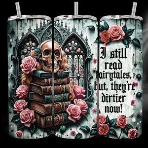 Romantasy Books Tumbler Wrap PNG, Dark Romance 20 Oz Skinny Sublimation Tumbler png, Gothic Fantasy Book Tumbler PNG Design Digital Download