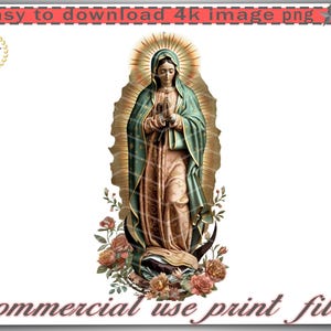 Lady of Guadalupe Digital Image, Virgen de Guadalupe PNG, High Resolution, DTF DTG Ready, T-Shirt, Mug, Sweatshirt Design