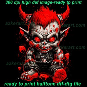 małe czerwone diabełki rockers Halftone Designs T-shirt drukowanie DTF T-shirt PNG Ai słodkie wzory sitodruk półtony