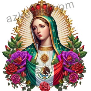 Our Lady of Guadalupe PNG download virgen de Guadalupe  sublimation design Floral Virgin of Mexico digital download with flag