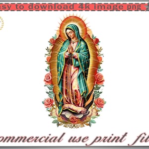 Lady of Guadalupe Digital Art, Virgen de Guadalupe PNG, High Resolution Image, DTF DTG Ready, T Shirts, Mugs, Digital Download