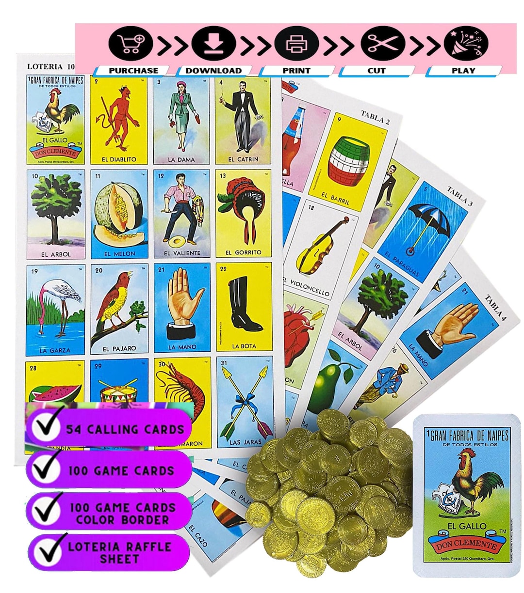 Printable Mexican Loteria Game Template 100 CARDS PDF Classic