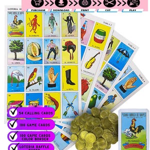 Modèle imprimable de jeu de Loteria mexicain | 100 CARTES PDF - Édition classique Loteria - Téléchargement numérique-images haute résolution-Impression et découpe faciles