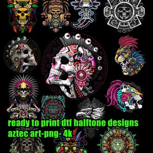 Más de 15 diseños de semitonos de arte azteca-huichol - PNG de alta calidad - Camisetas negras de semitonos - 4K - Arte mexicano