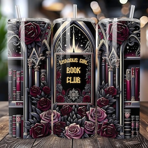 klub książki dla dziewczyn Tumbler Wrap PNG, Dark Romance 20 Oz Skinny Sublimation Tumbler png, Gothic Fantasy Book Tumbler PNG Design Digital Download