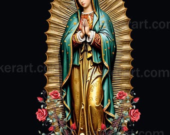 Our Lady of Guadalupe PNG download virgen de Guadalupe  sublimation design Floral Virgin of Mexico digital download