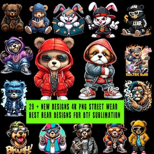 Más de 30 diseños de osos de peluche premium con clase, diseño de camisetas modernas, cultura pop, ropa urbana, diseño de estampados de camisetas