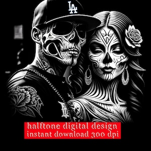 chicano Liebe LA Halbton-Download - Chicano Kunst Mexiko digitaler Download-für schwarze Kleidungsstücke-T-Shirt Santa Muerte Kunst