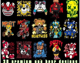 30+ Premium Classy Teddy Bear Design Pack, Modern T-shirt Design Pack, Pop Culture, Urban Wear, T-shirt Print Design