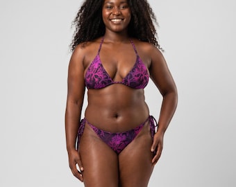Recycelter Schnürbikini mit Allover-Druck