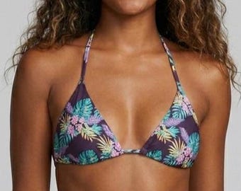 Tropical Print String Bikini Top Plus Size