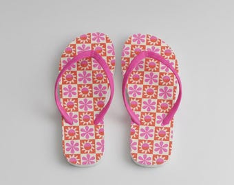 The Flower & The Sun - teenslippers, witte zolen en roze bandjes