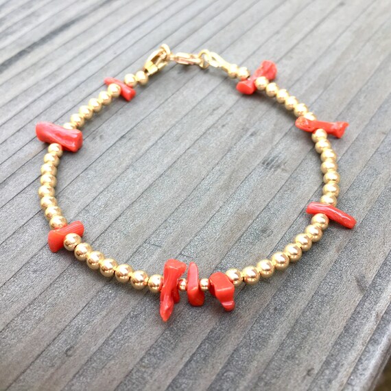 14kt Gold Filled Red Coral Bracelet