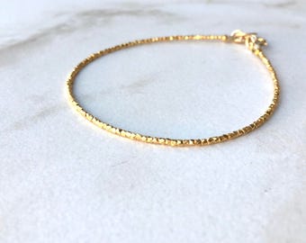 Tiny Gold Nugget Bracelet or Anklet | 14k Finished Karen Hill Tribe Tiny Nugget Bracelet or Anklet