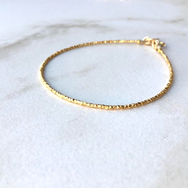 Tiny Gold Nugget Bracelet or Anklet | 14k Finished Karen Hill Tribe Tiny Nugget Bracelet or Anklet