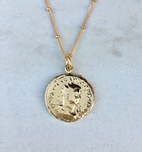 24k Gold Dipped Roman Coin Pendant On A Filled Chain - Gold Roman Coin Pendant 24k Gold Dipped Roman Coin Pendant On A Filled Chain - Gold Roman Coin Pendant