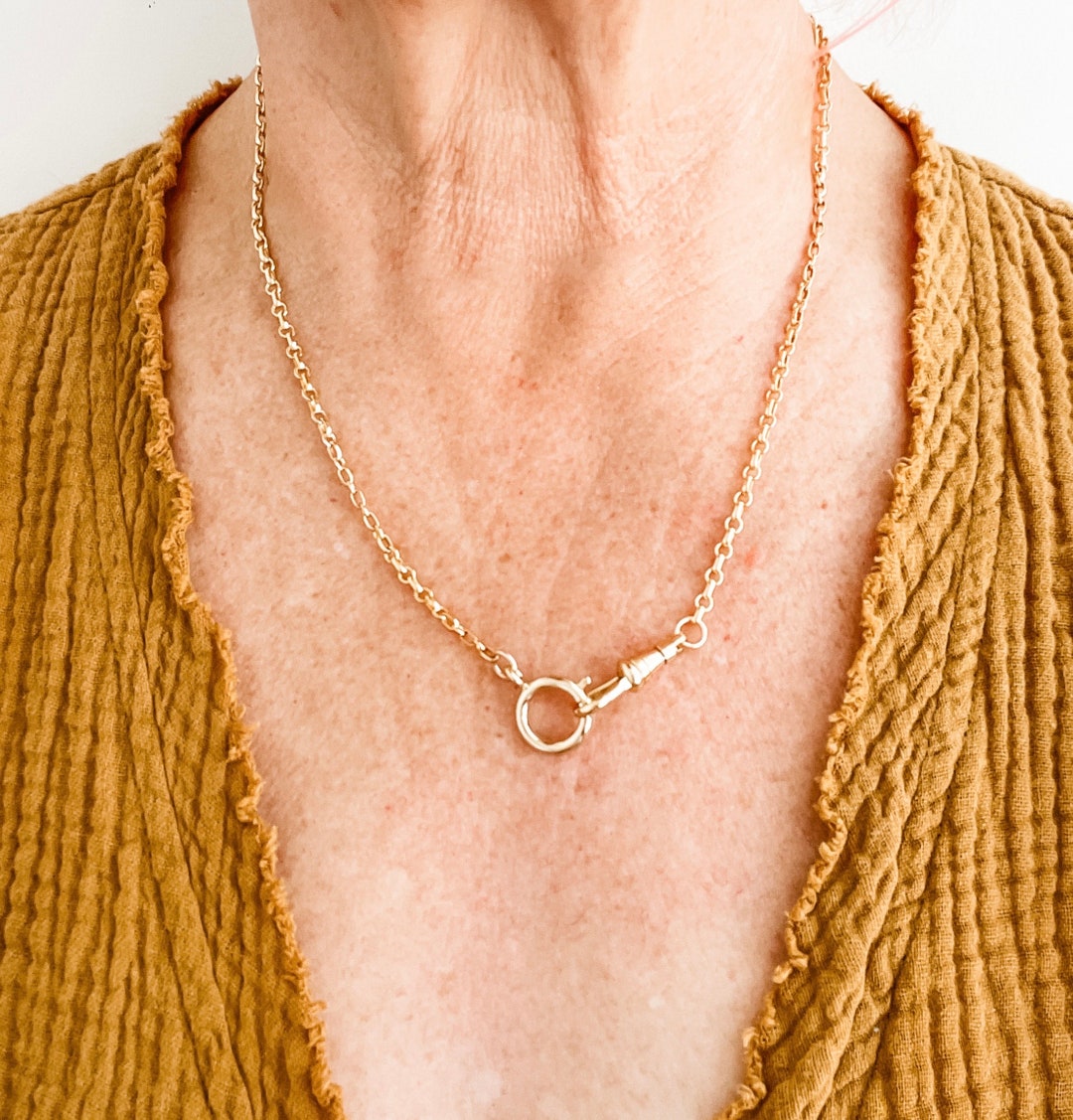 Swivel and Spring Ring Clasp Necklace Gold Fill Mixed Rolo With Charm