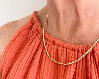 Gold Bamboo Necklace | 14k Vermeil Bamboo Necklace | Karen Hill Tribe Vermeil | The Achara Necklace