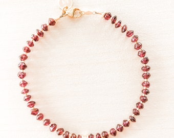 Natural Garnet and Gold Filled Or 14k Bracelet | January Birthstone | The January Bracelet