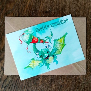 Postkarte "endlich Schulkind" Drache - Schulanfang DIN A6