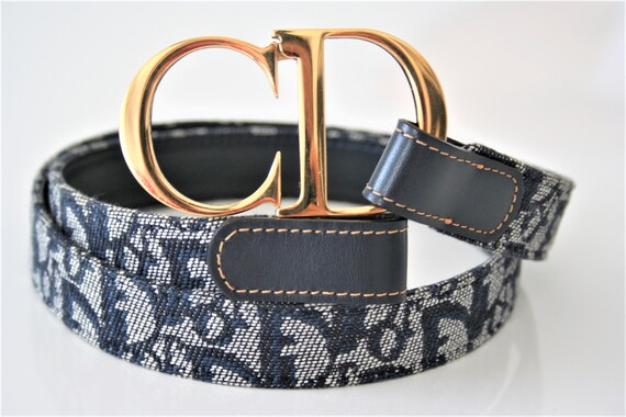Christian Dior Vintage Trotter Navy Monogram Belt