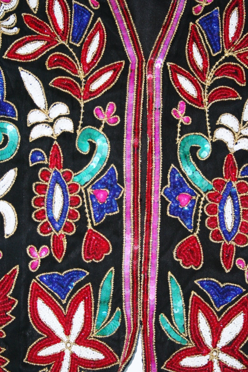 Vintage 80/'s Sequin Black Silk Vest MediumLarge