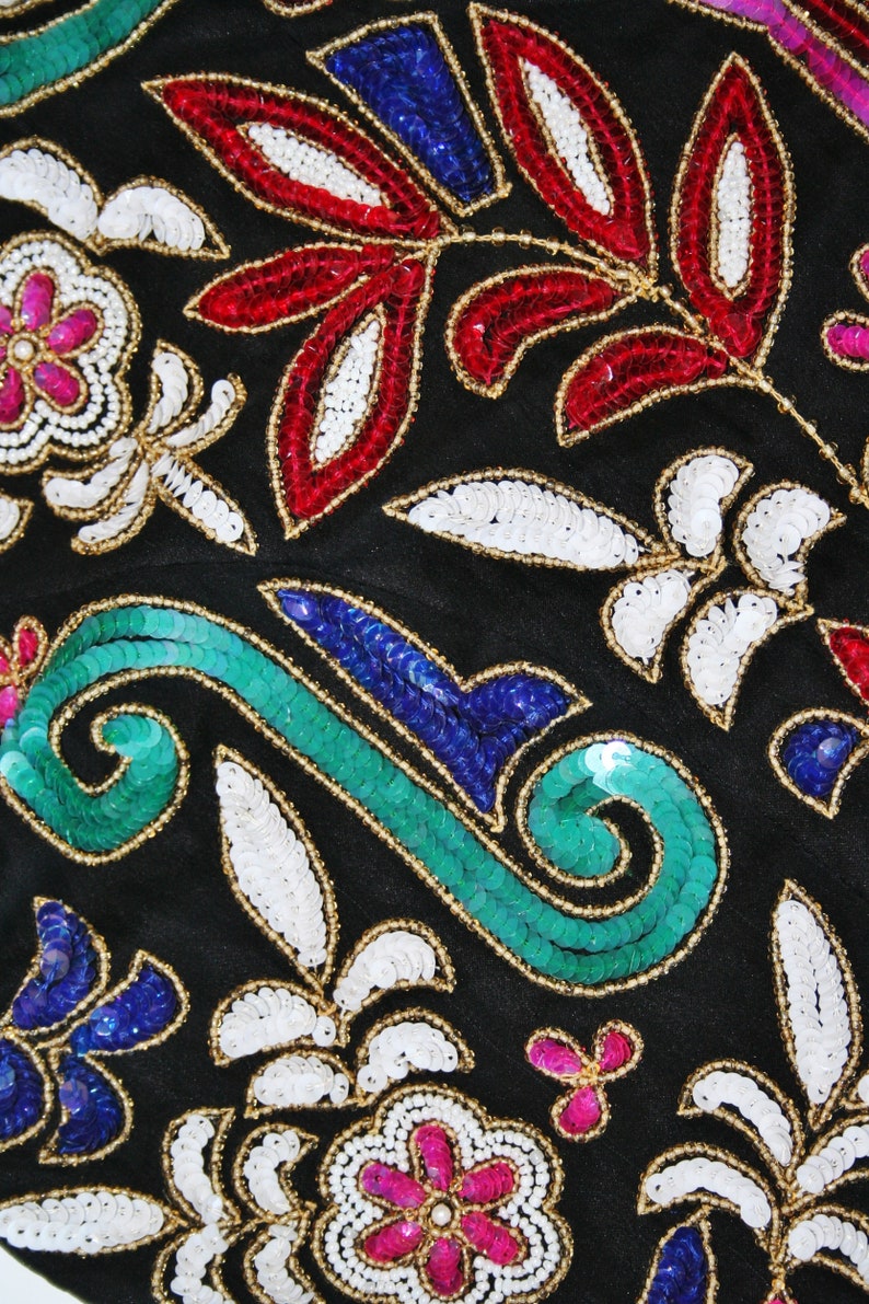 Vintage 80/'s Sequin Black Silk Vest MediumLarge